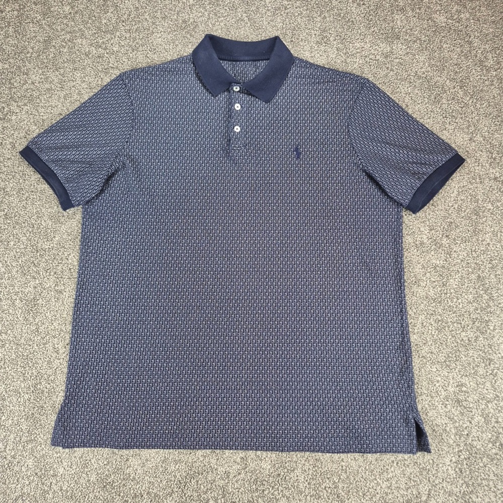Polo Ralph Lauren Polo Shirt Mens Large Navy Blue Golf Club AOP Short Sleeve